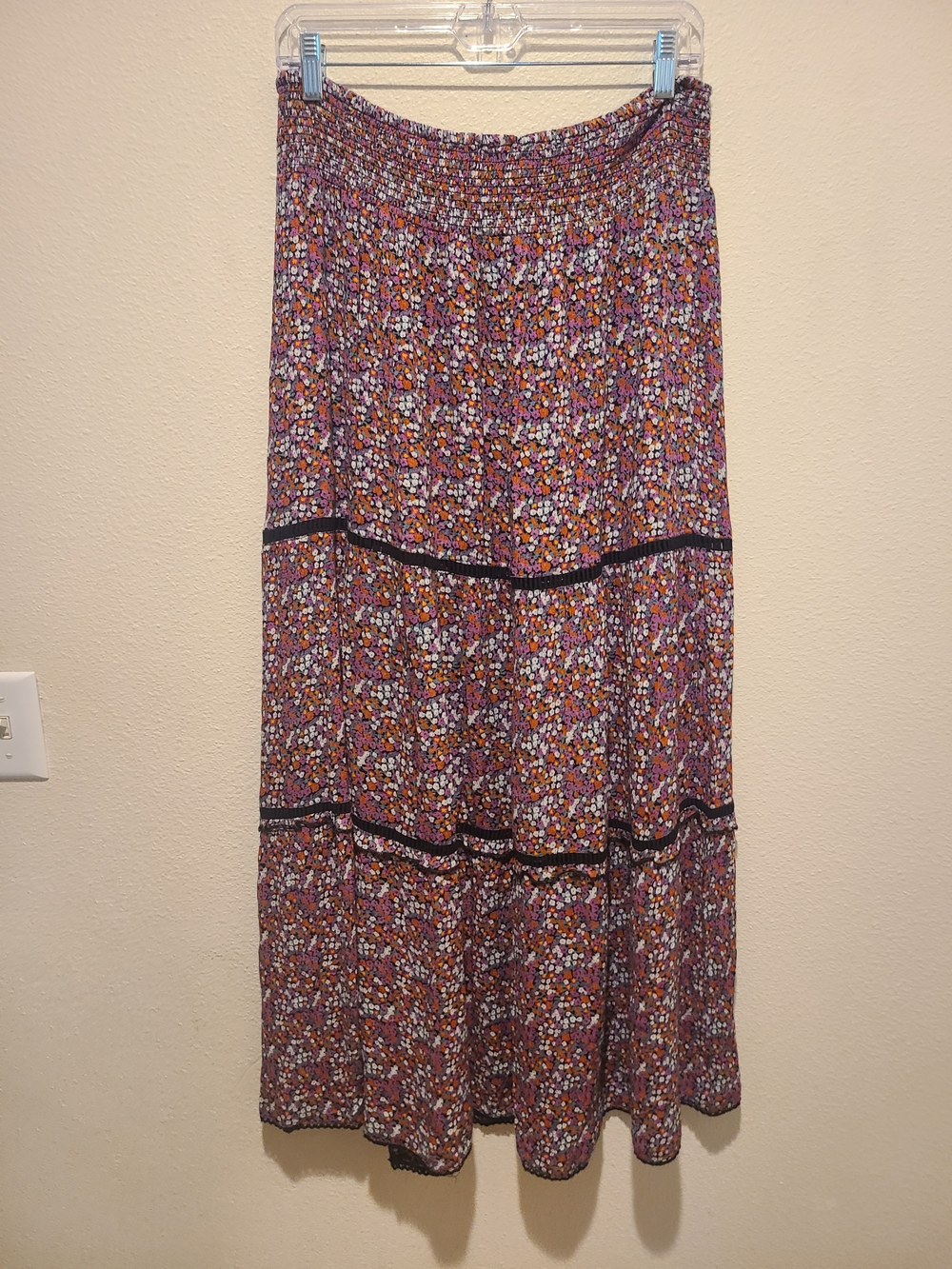 Floral Tiered Maxi Skirt with Smocked Waist in Pink and Orange - Picture 2 of 5